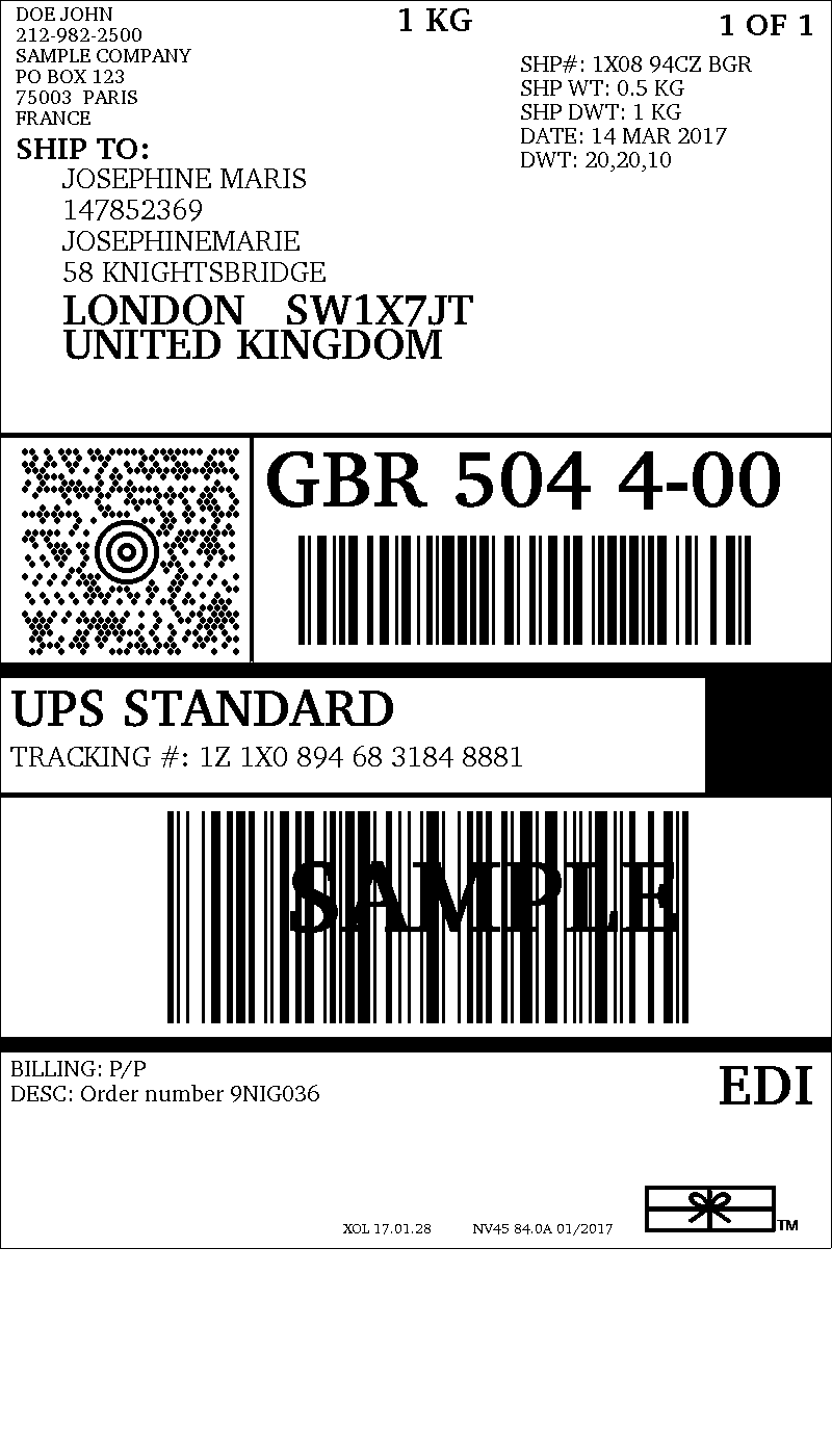 Shipments: UPS labels