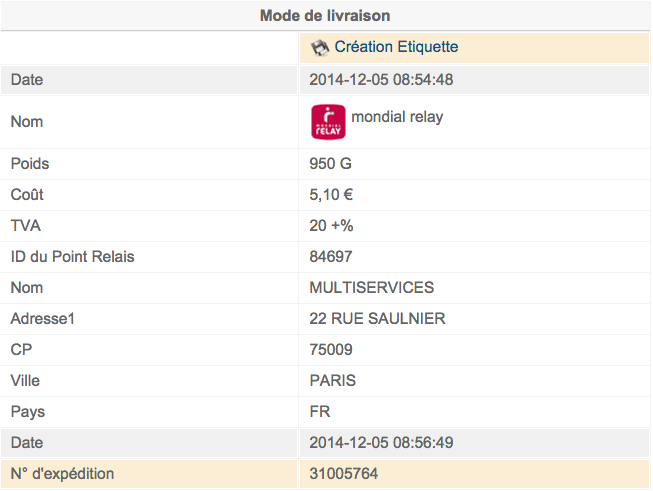 Mondial Relay Shipments